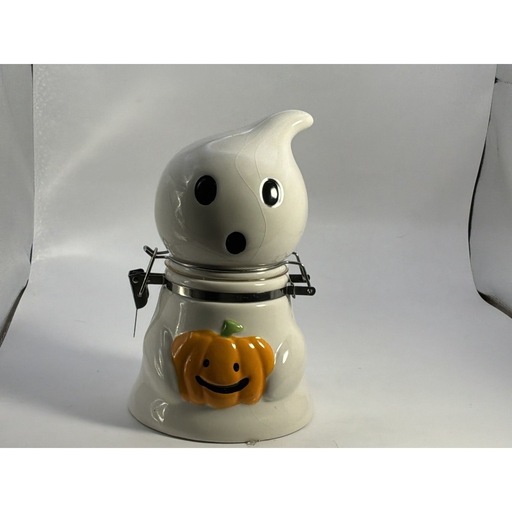 Ceramic Ghost Jar With Locking Lid Has Crazing